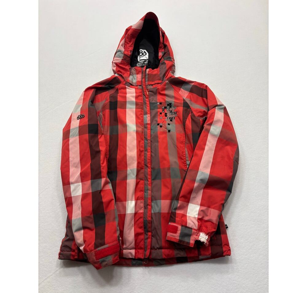 686 Kern Women's Snowboard Jacket S Red Gray Plaid Insulated InfiDRY Ski Coat C6